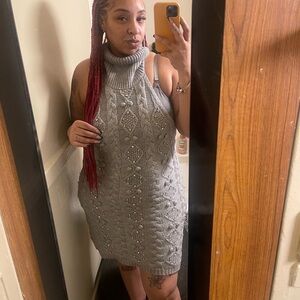 Fashion Nova Gray Mini Sequin Sheath Dress